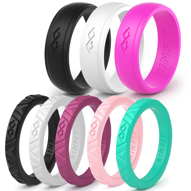 YesFit Silicone Wedding Ring for Women 5 Pack Multi-Colored Thin Silicone Sports Bands with Gift Metal Box Classic Breathable Rubber Wedding Ring 